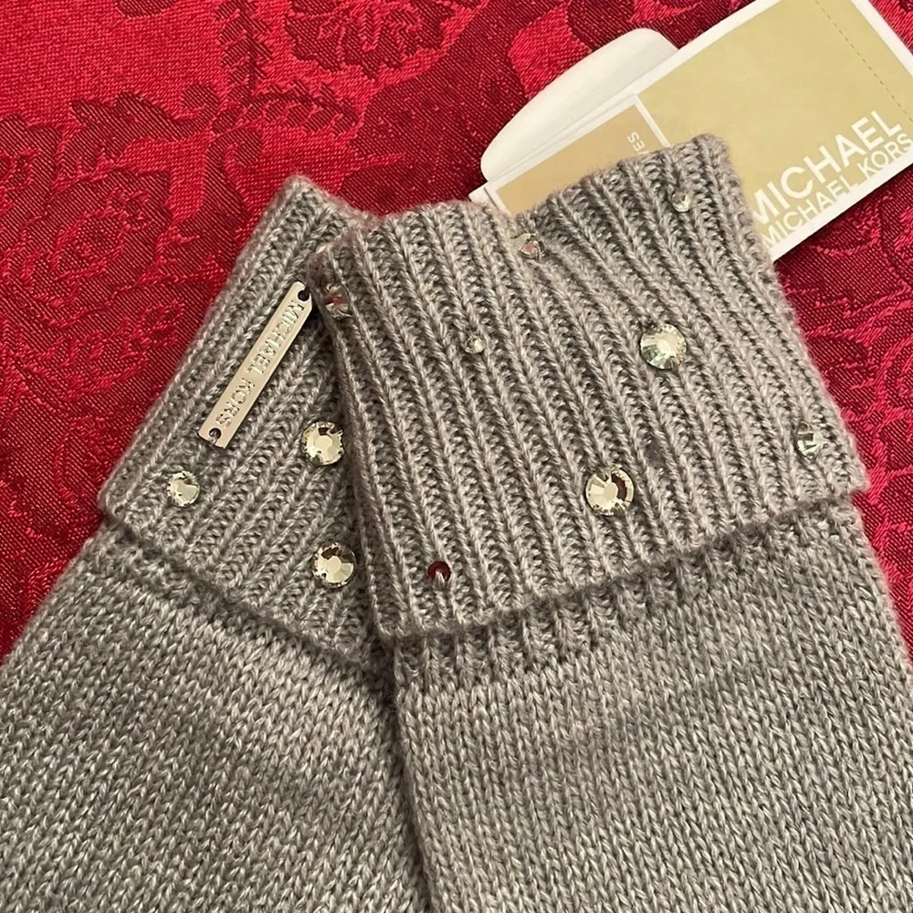 Brand New Michael Kors Embellished Cuff Heather Gray Touchscreen Rhinestones